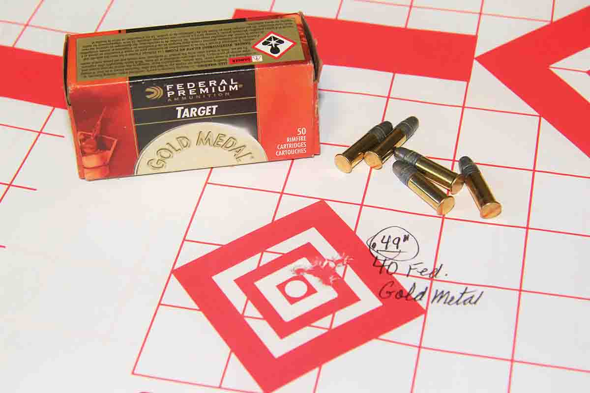 Federal Premium Gold Medal Target was the fifth most accurate .22 LR ammunition shot from the Vudoo Three 60 rifle. It posted a .56-inch overall group average, with its best five-shot, 50-yard showing measured .49 inch center-to-center.